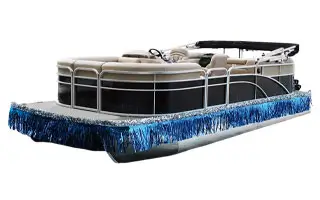 Pontoon boat decorated with blue metallic fringe trim kit