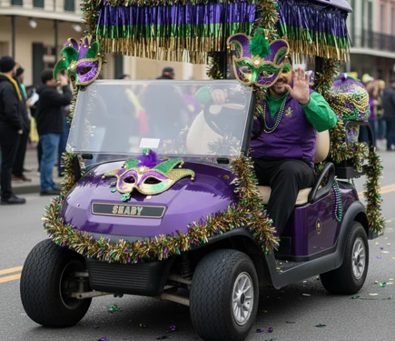 Mardi Gras Themed Golf Cart