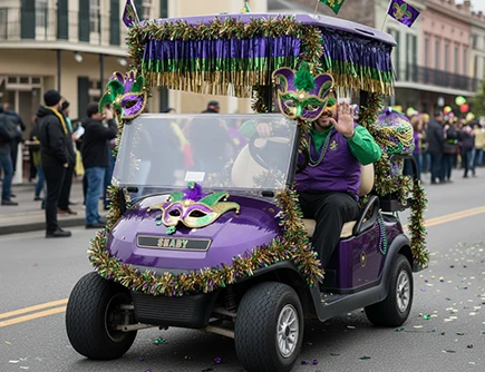 Mardi Gras Themed Gold Cart